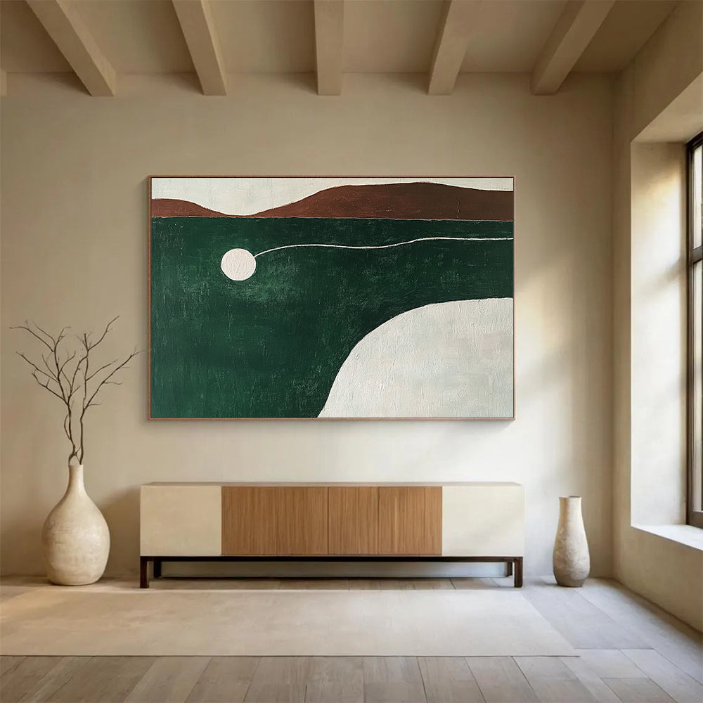 “Minimalist Landscape” - Greens, Browns, Whites, Abstract Landscape - Minimalist Oil Painting HB1585
