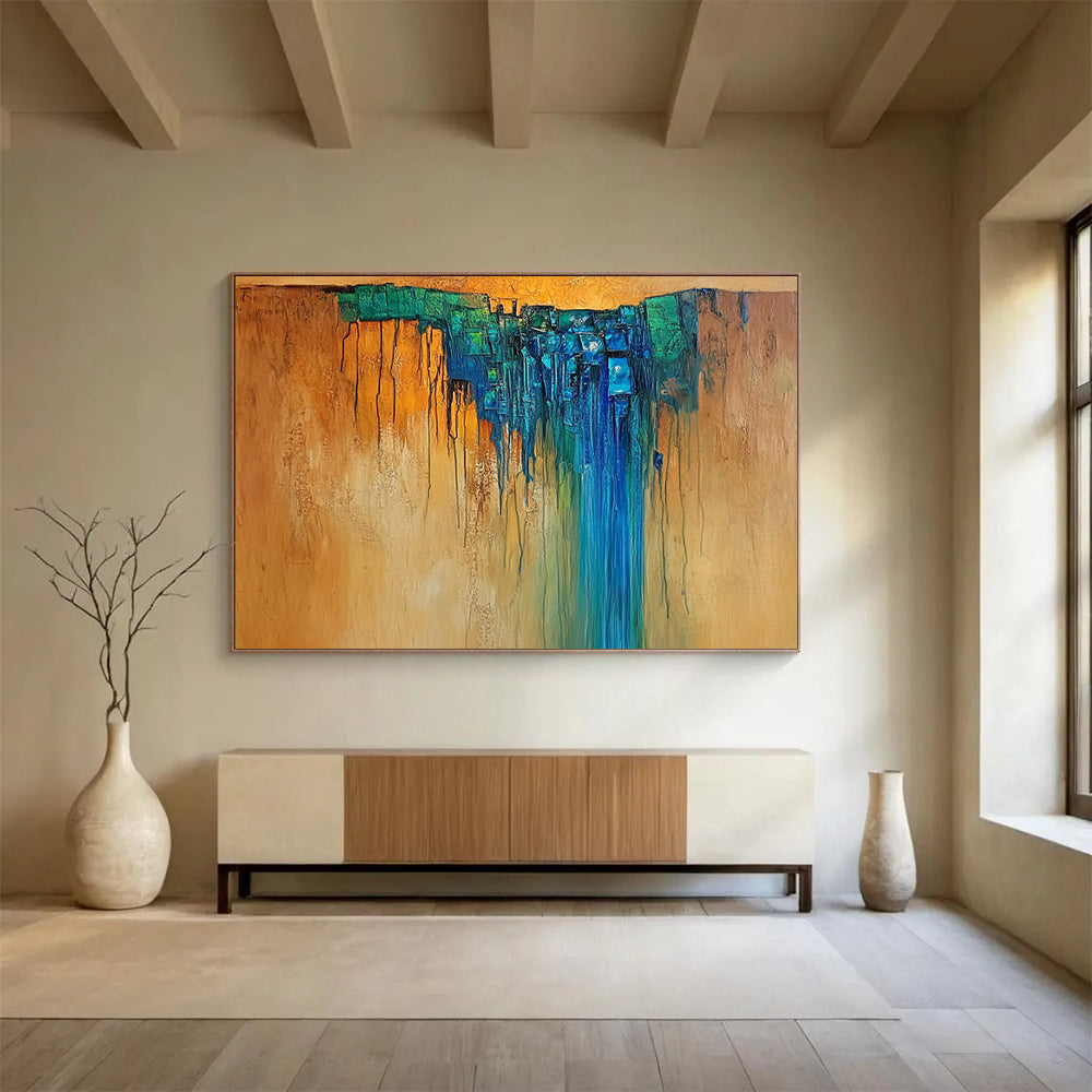 Brown and Blue Abstract Waterfall - “Cascading Colors” Painting On Canvas HB1465