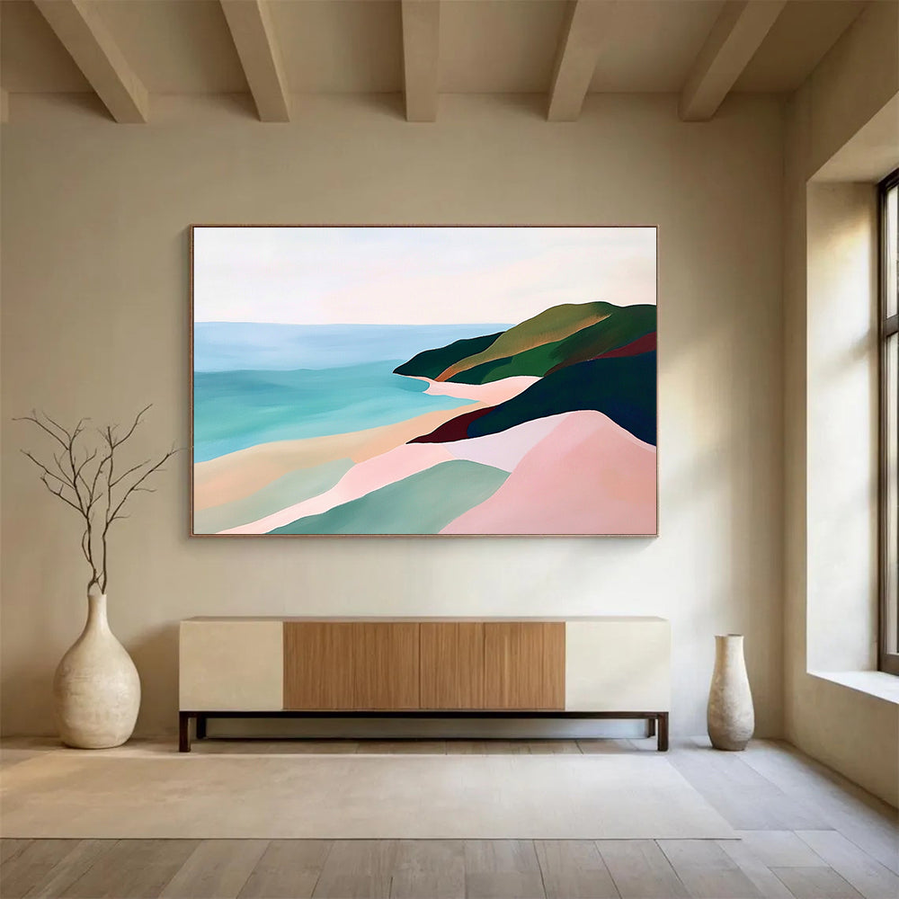 “Pastel Coastal Cliffs” - Pinks, Greens, Blues, Coastal Cliffs - Abstract Acrylic Painting HB1590
