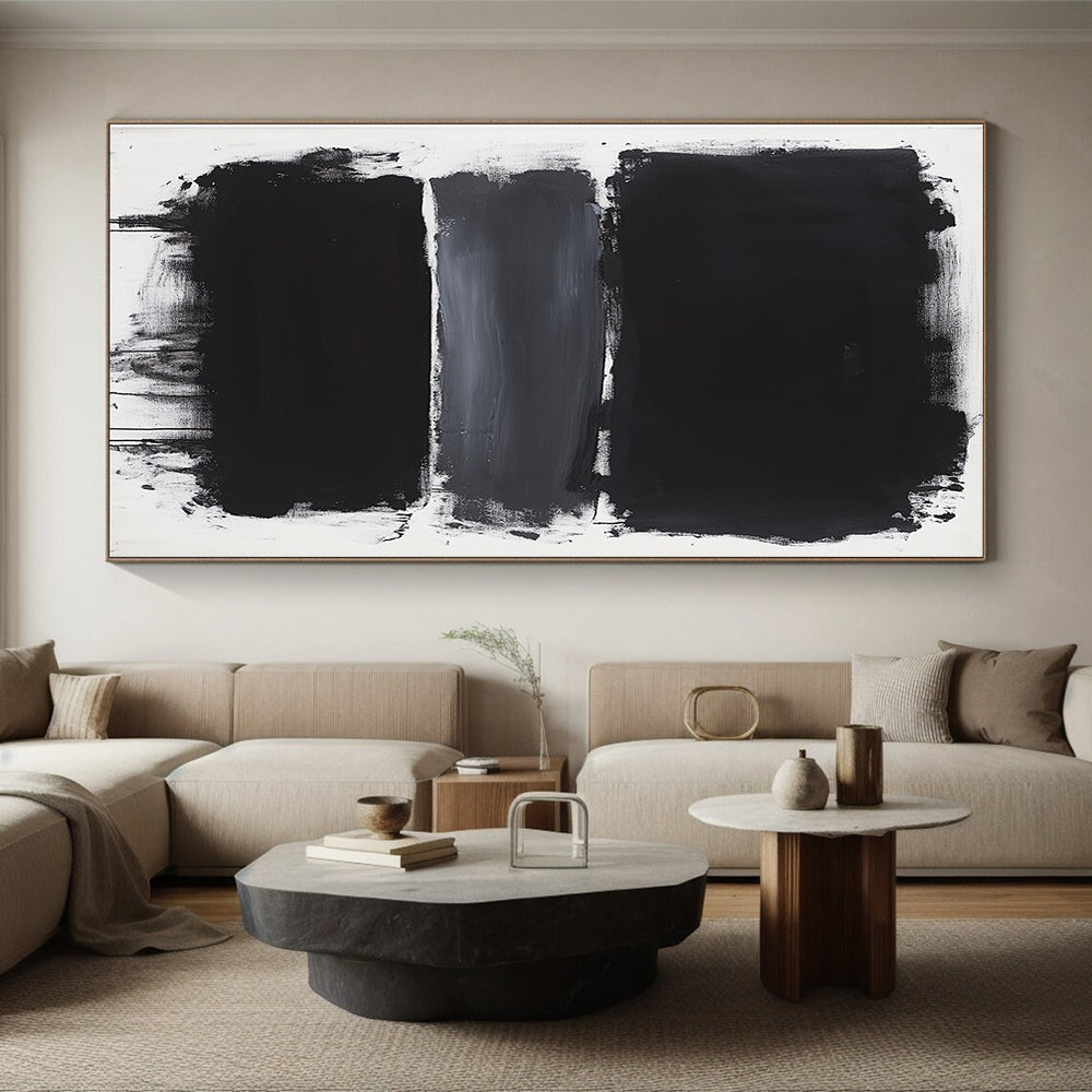 Black, Gray and White Layered Rectangles "Subtle Depth" Painting On Canvas HB277