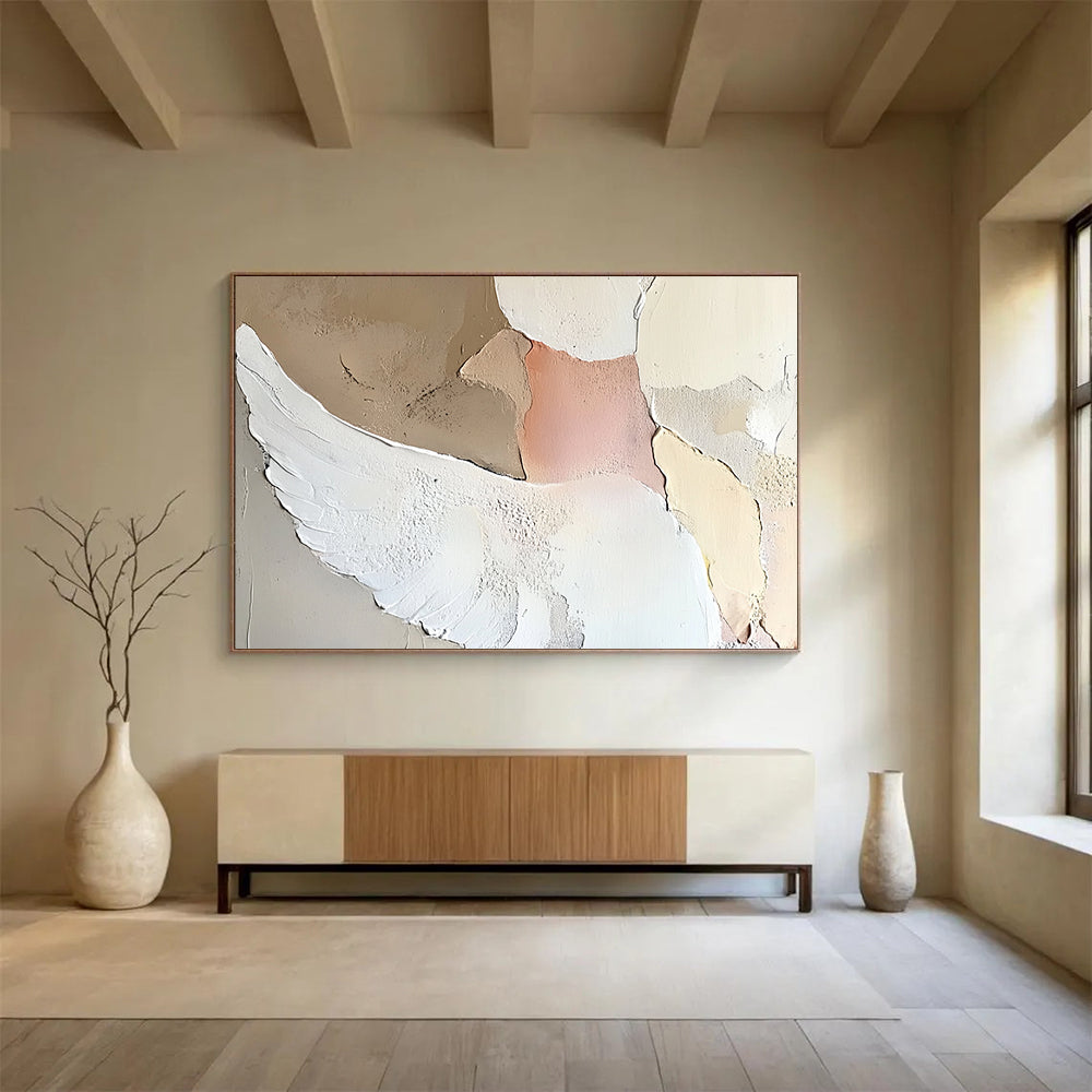 “Minimalist Winged Bird” - Neutral Hues, Textured Bird, Abstract Figurative Painting On Canvas HB0998
