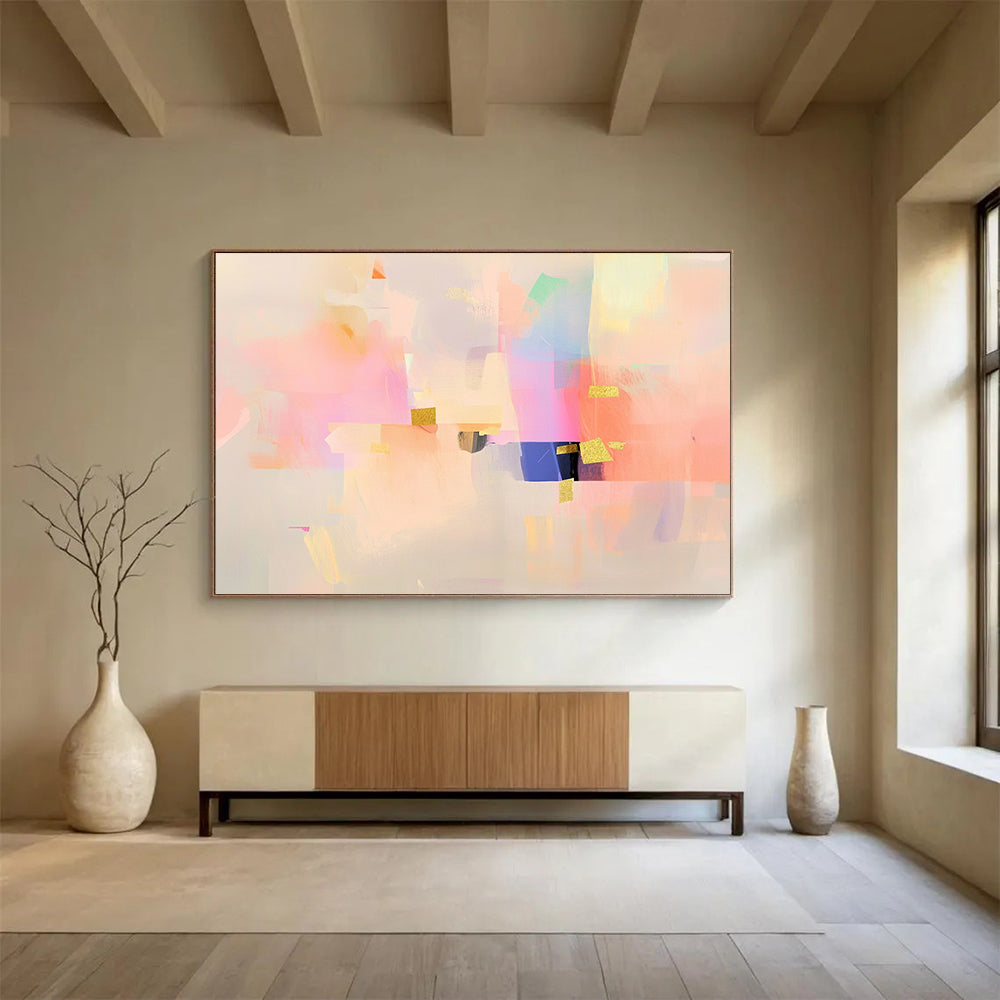 “Pastel Abstract with Gold Accents” - Pastel Palette, Gold Details, Abstract Forms Painting On Canvas HB0867