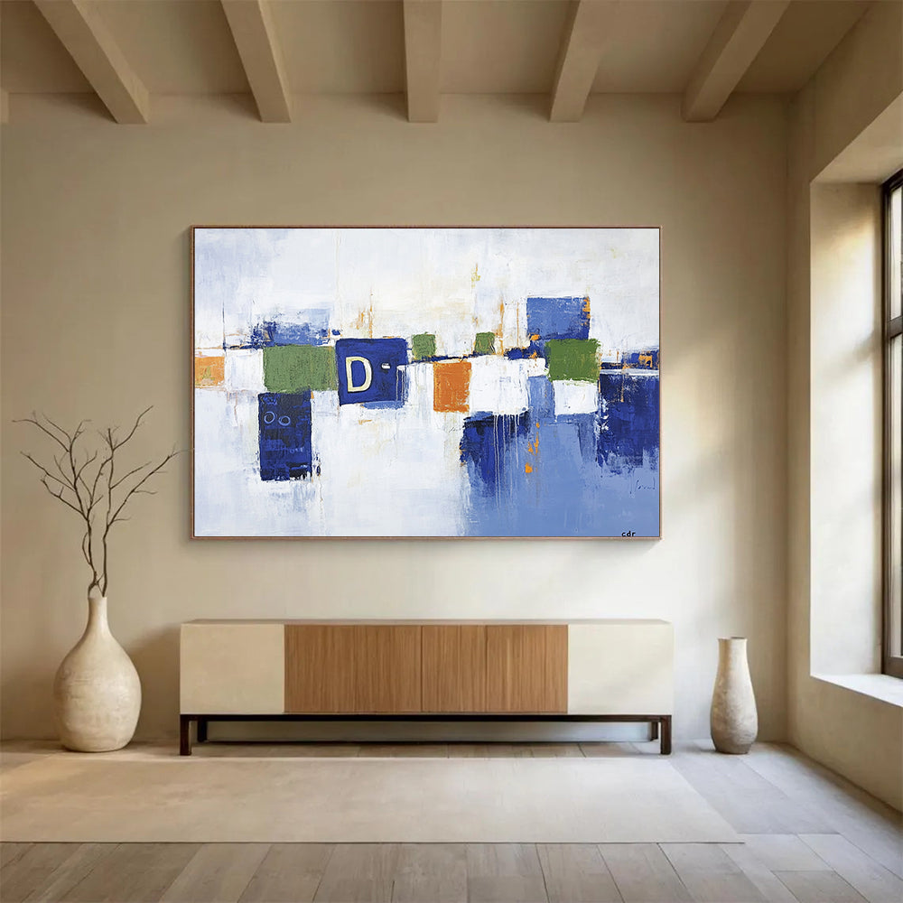 “Colorful Geometric Blocks” - Blue, Green, Orange, Abstract Geometric Blocks HB1130
