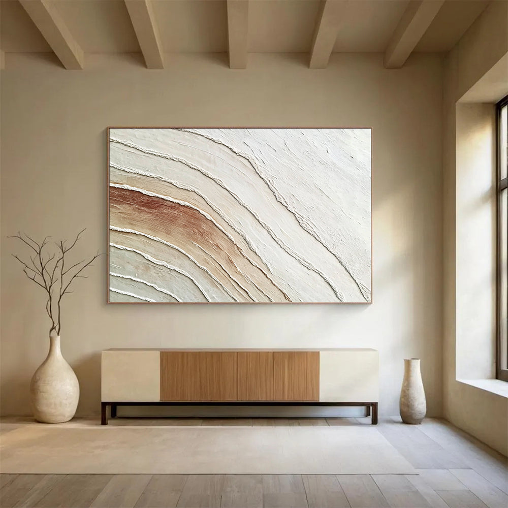 “White - Beige Textured Curved Layers” - Abstract Textural Painting On Canvas HB0510