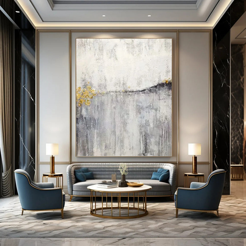 Artfully Curated Hand - Painted Textured Canvas Mural for Hallway & Bar DKH1173