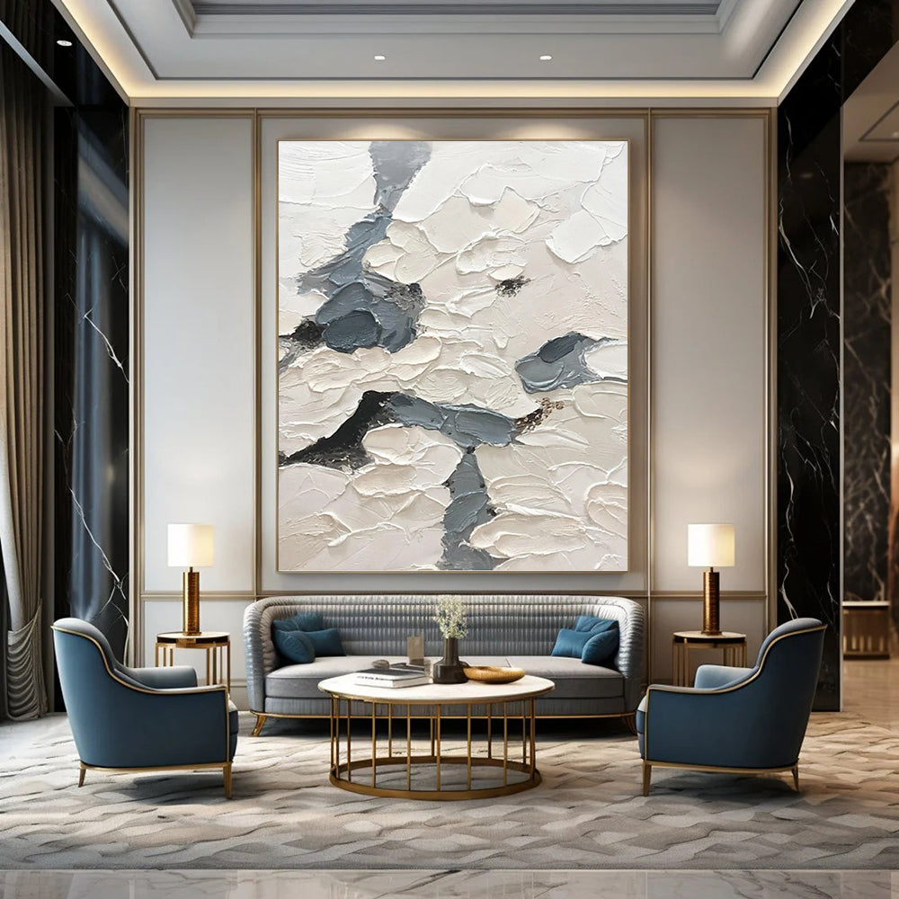 Designer - Led Luxury: Hand - Rendered Textured Canvas Abstract for Dining Room & Hotel Suite DKH1160