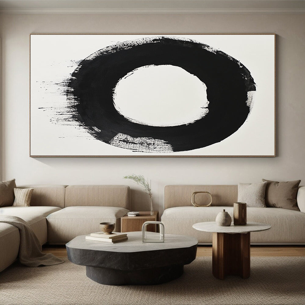 Black and White Bold Circle "Zen Simplicity" Painting On Canvas HB262