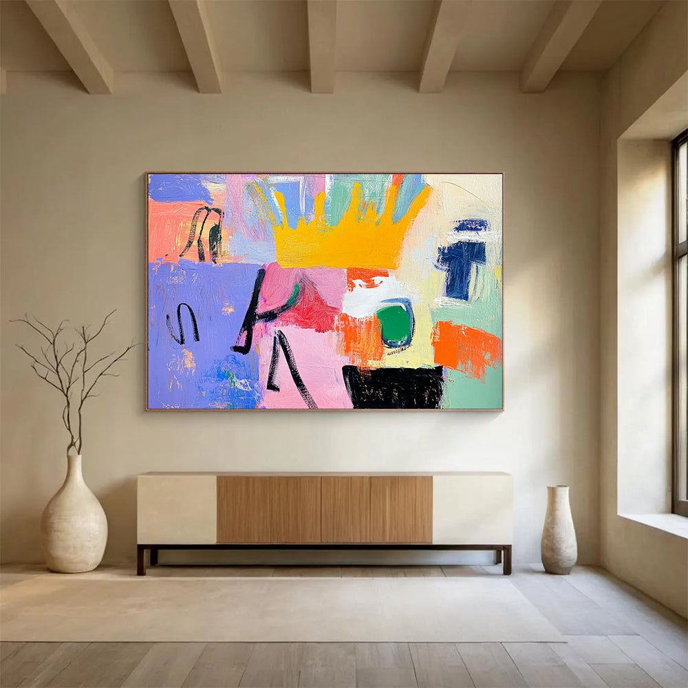 “Playful Color Block Abstract” - Purple, Pink, Yellow, Green, Blue with Blocks - Painting On Canvas HB1380