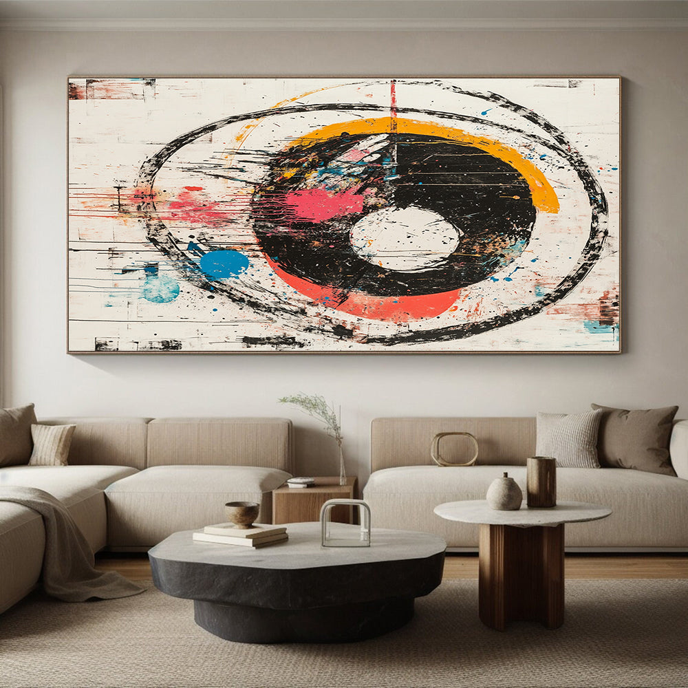 Colorful Circular Splashes with Black Rings - “Vibrant Chaos Orbit” Painting On Canvas HB181