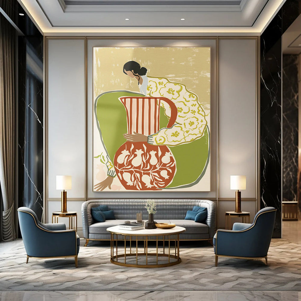 Artfully Designed Hand - Painted Textured Canvas Mural for Hallway & Bar DKH1145