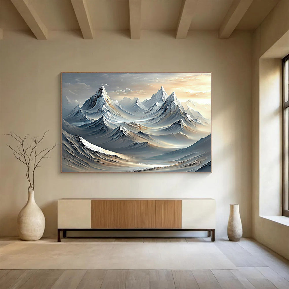 “Fantasy Mountain Range” - Gray, White, Fantasy Mountain Digital Art HB0721