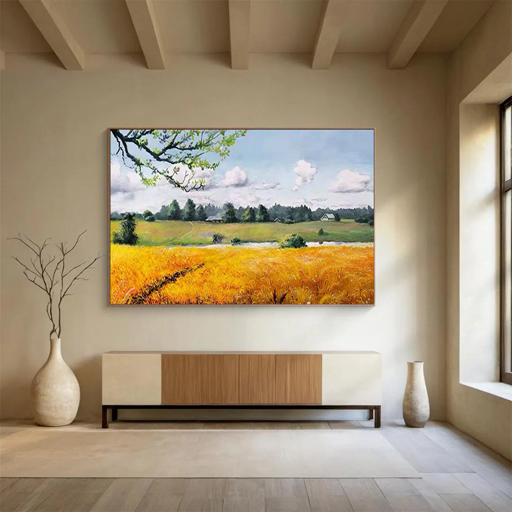 Golden Field Landscape - Rustic Living Room or Office Art DLZ208