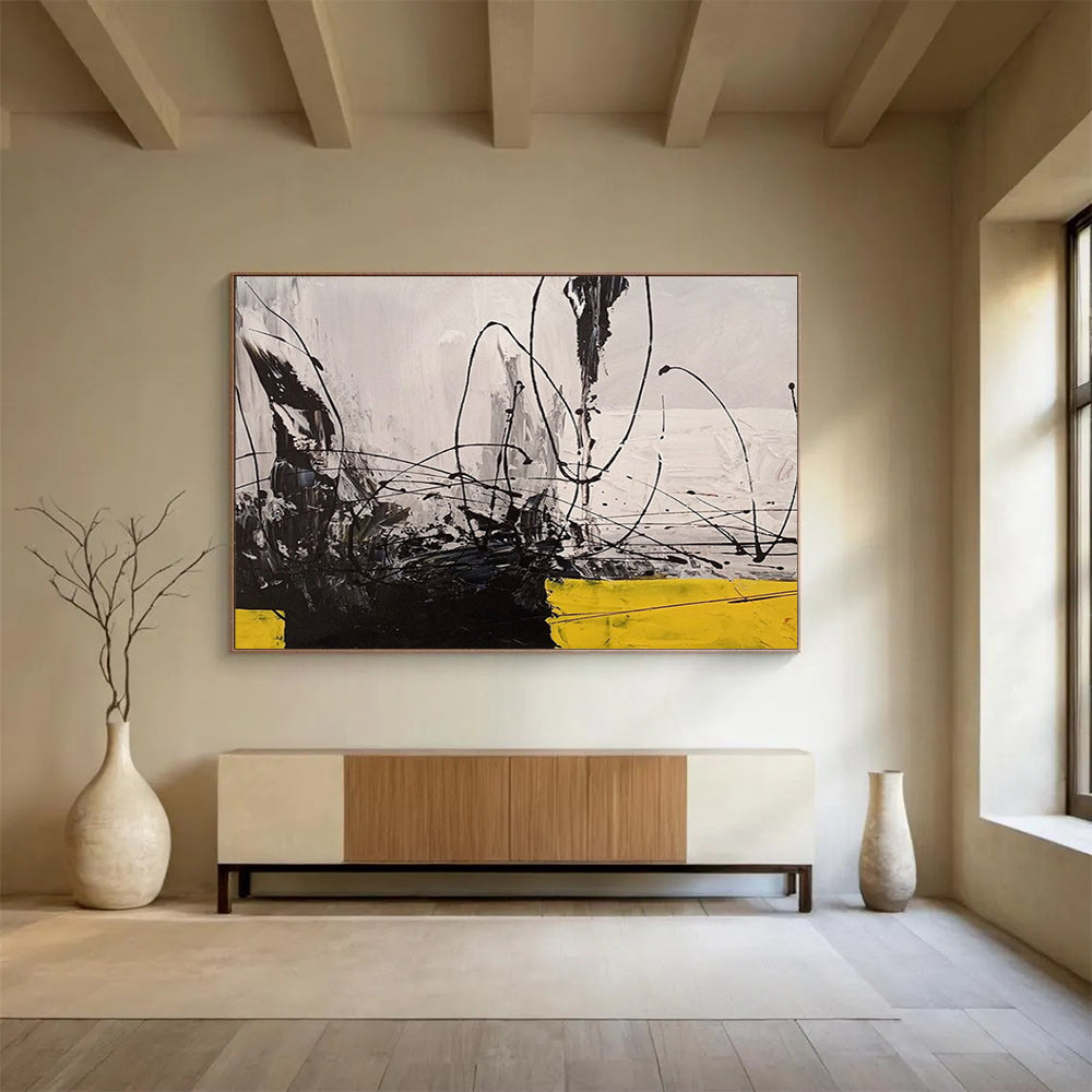 Black - White - Yellow Abstract Lines - Bold Modern Decor DLZ008