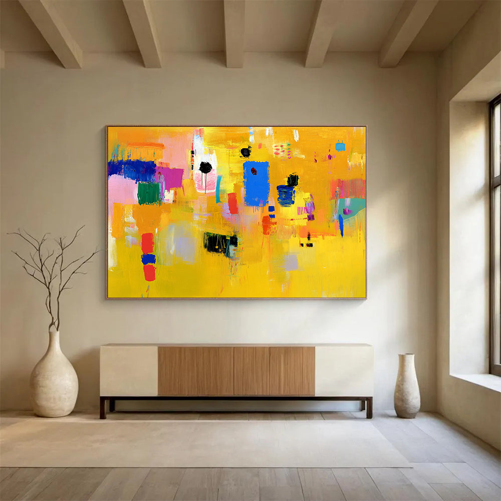 “Vibrant Color Block Abstraction” - Yellow, Pink, Blue, Purple with Color Blocks - Abstract Acrylic Painting HB1353