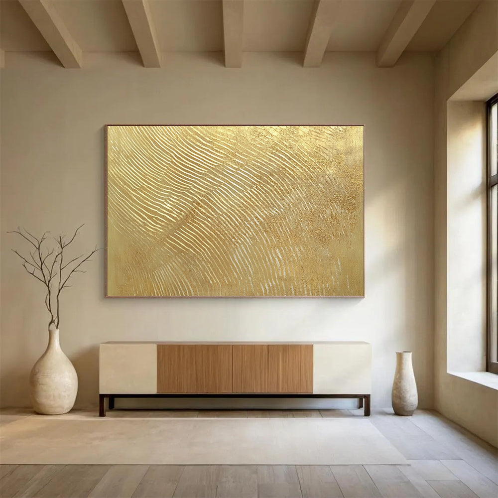 Textured Gold with White Lines - Luxe Abstract Painting On Canvas HB0500