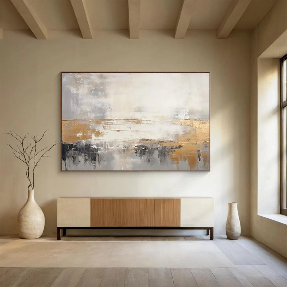 Gold - Gray Abstract Horizon - Luxe Bedroom Art DLZ108
