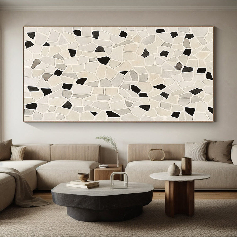 Beige, Gray & Black Mosaic - “Neutral Patchwork Harmony” Painting On Canvas HB203