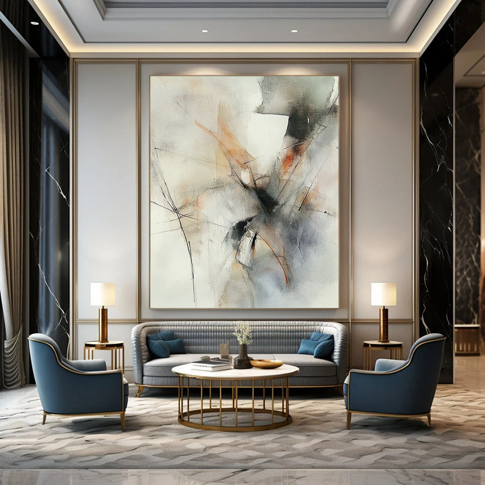 Contemporary abstract watercolor art captures the essence of wind with loose brush strokes and muted colors, conveying movement and emotion. DLZ1083