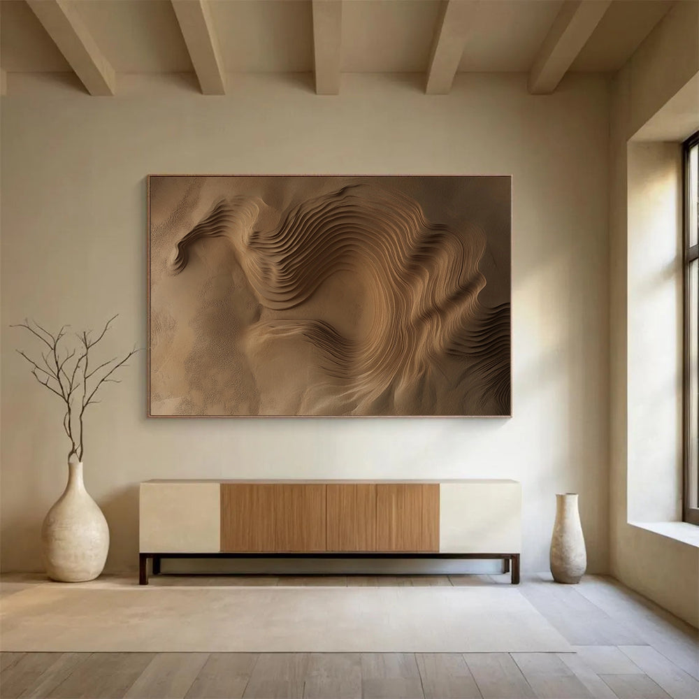“Sandy Waves” - Earthy Browns, Textured Sand Patterns - Abstract Sand Art - Mixed Media HB1615