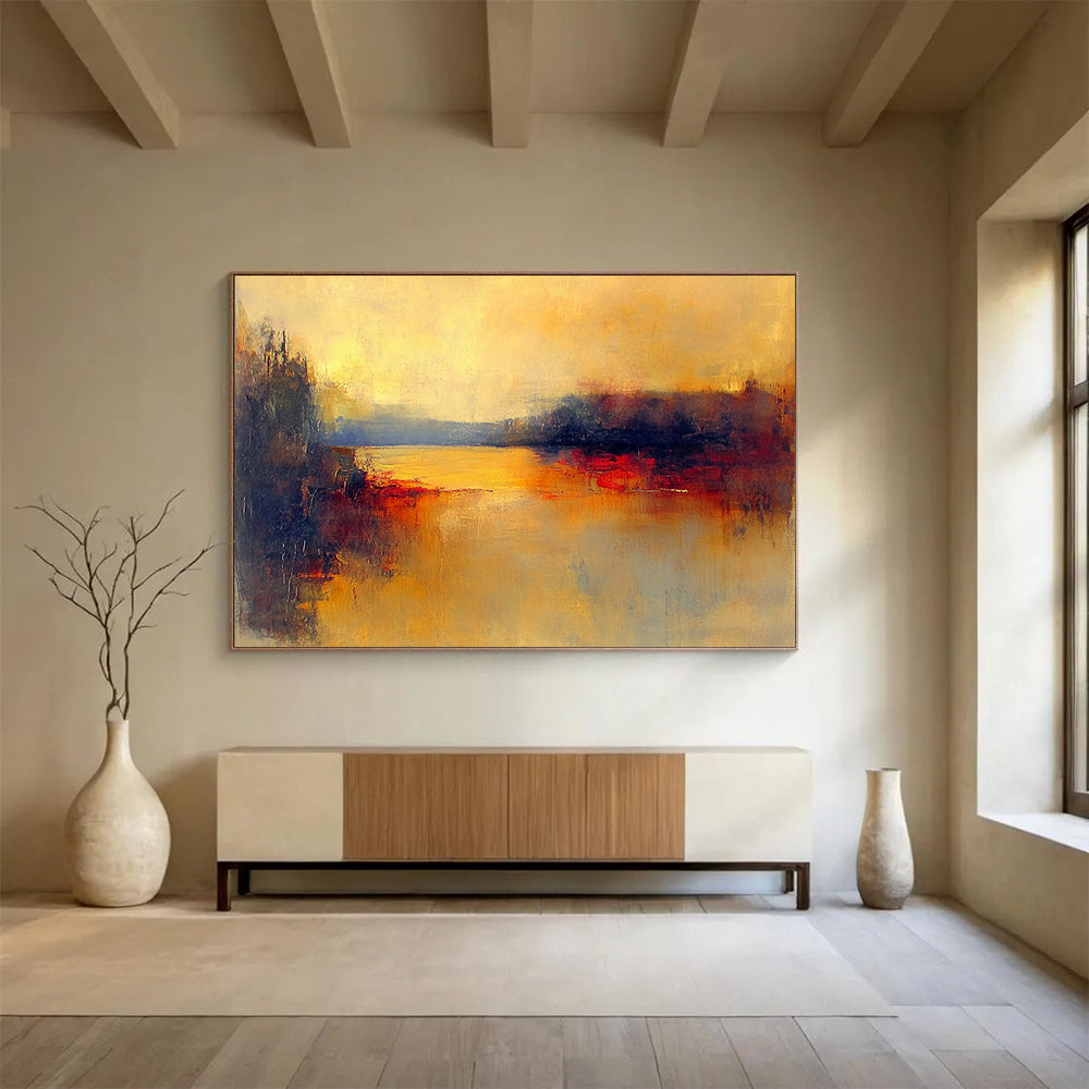 Warm Yellow and Orange Abstract Landscape - “Golden Dusk” Painting On Canvas HB1457