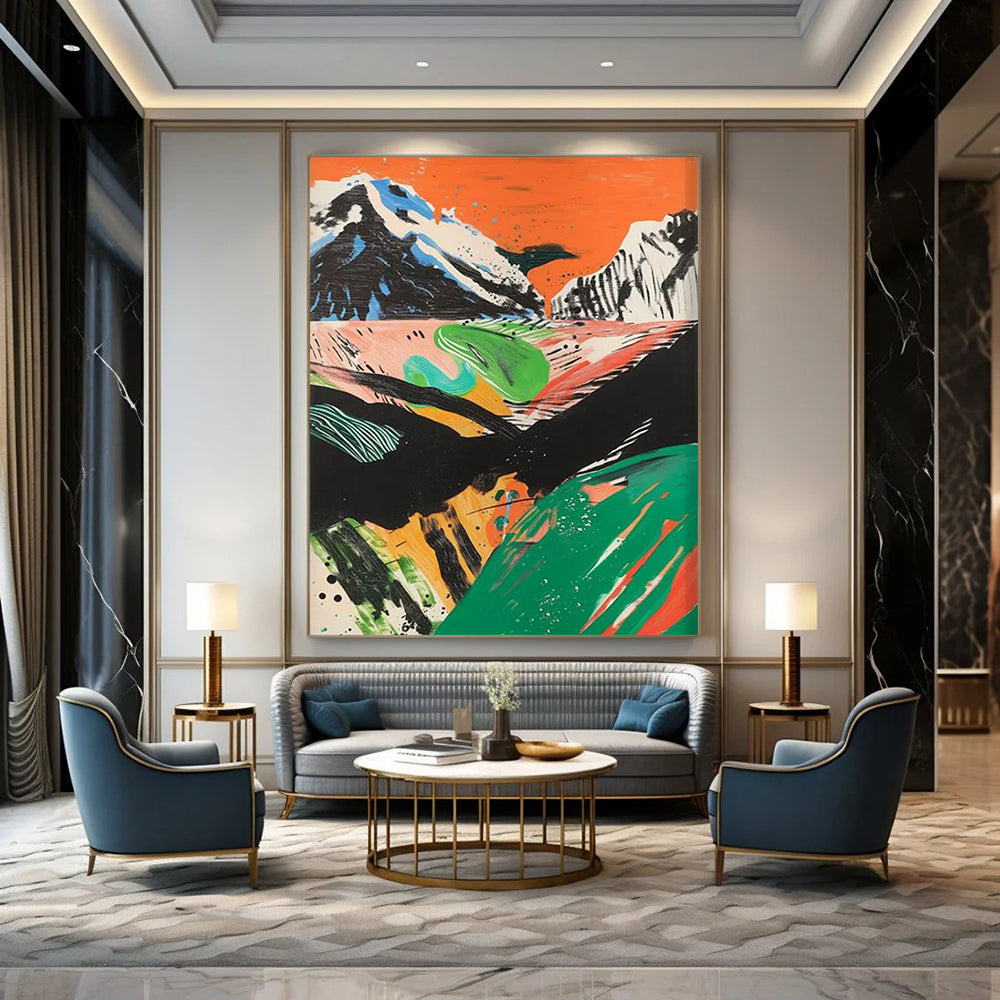 Celestial Confluence: Large - Format Hand - Painted Custom Abstract Gemstone for Dining Room and Office DTP092