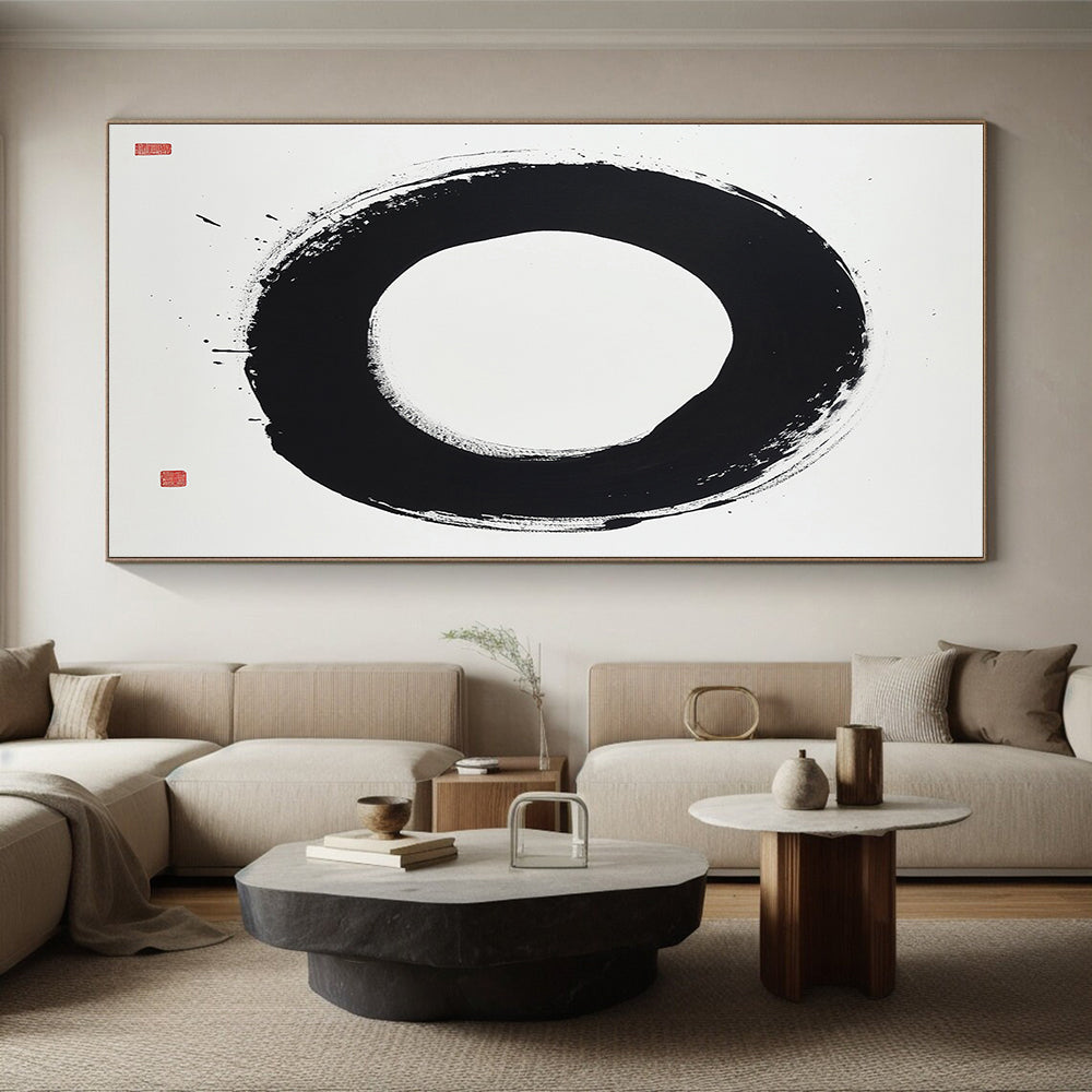 Black and White Clean Circle "Pure Harmony" Painting On Canvas HB266