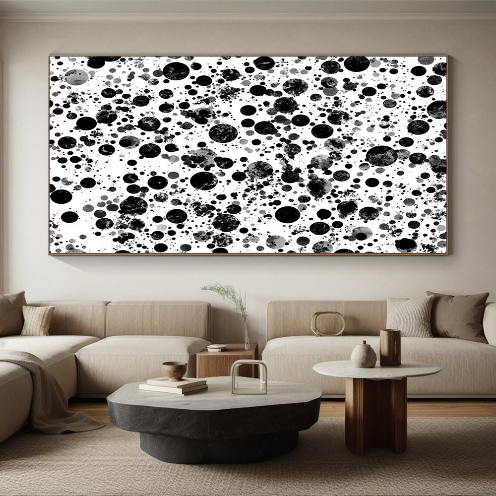 Black, Gray and White Dots "Cosmic Dots" Painting On Canvas HB256