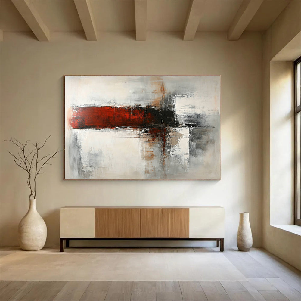 “Red and Gray Abstract Blocks” - Red, Gray, White, Layered Geometric Shapes - Abstract Acrylic Painting HB1671