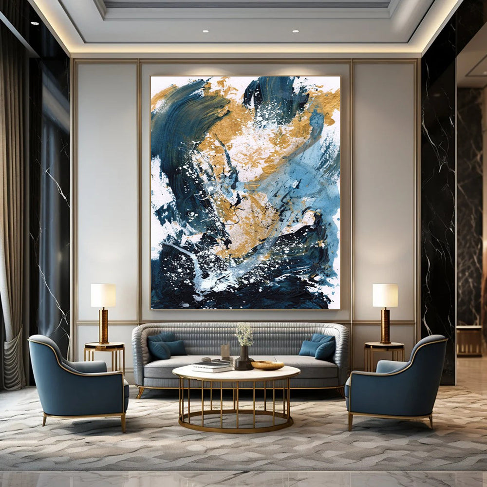 Custom Hand-Painted Abstract Paintings: Big Sizes & Textured Details for Living Room & Hallway DTP234