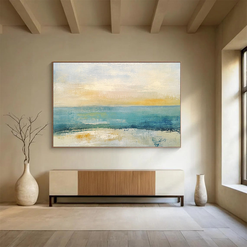 “Coastal Color Blend” - Blue, Yellow, Orange, Textured Sea and Sky Painting On Canvas HB0941