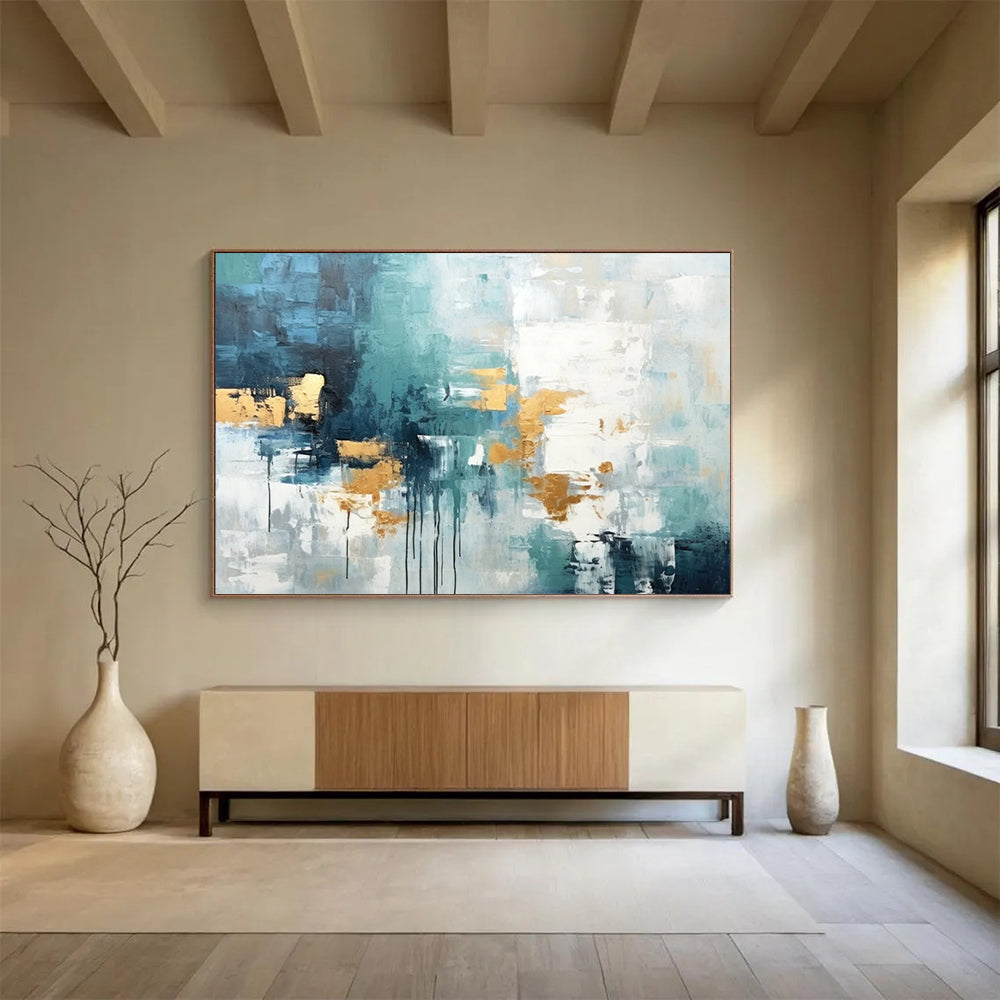 Teal & Gold Abstract Flow - Modern Bedroom Serenity DLZ073