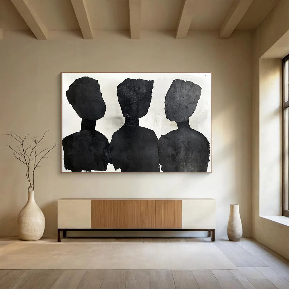 “Silhouette Trio” - Blacks, Whites, Minimalist Silhouette Figures - Collage Art HB1759