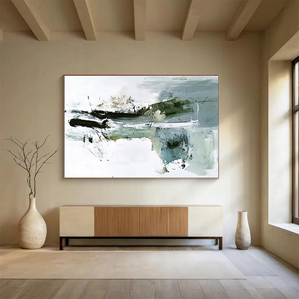 “Abstract Black and White” - Black, White, Gray, Dynamic Brushstrokes Painting On Canvas HB0944