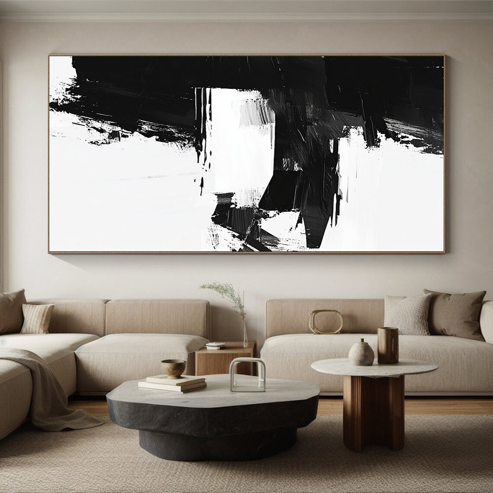 Black and White Abstract Blocks "Geometric Contrast" Painting On Canvas HB312