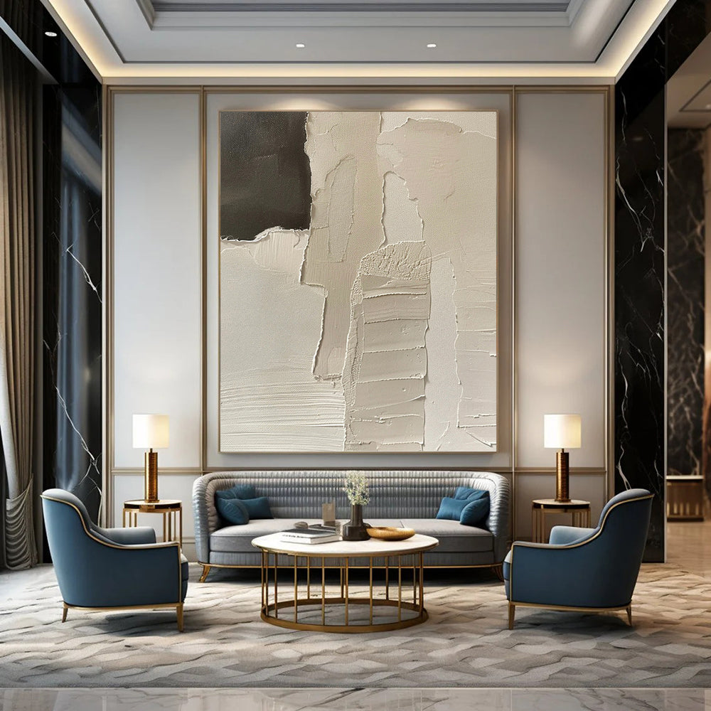 Designer - Inspired Elegance: Hand - Painted Textured Canvas Mural for Living Room & Hotel Lobby DKH1162
