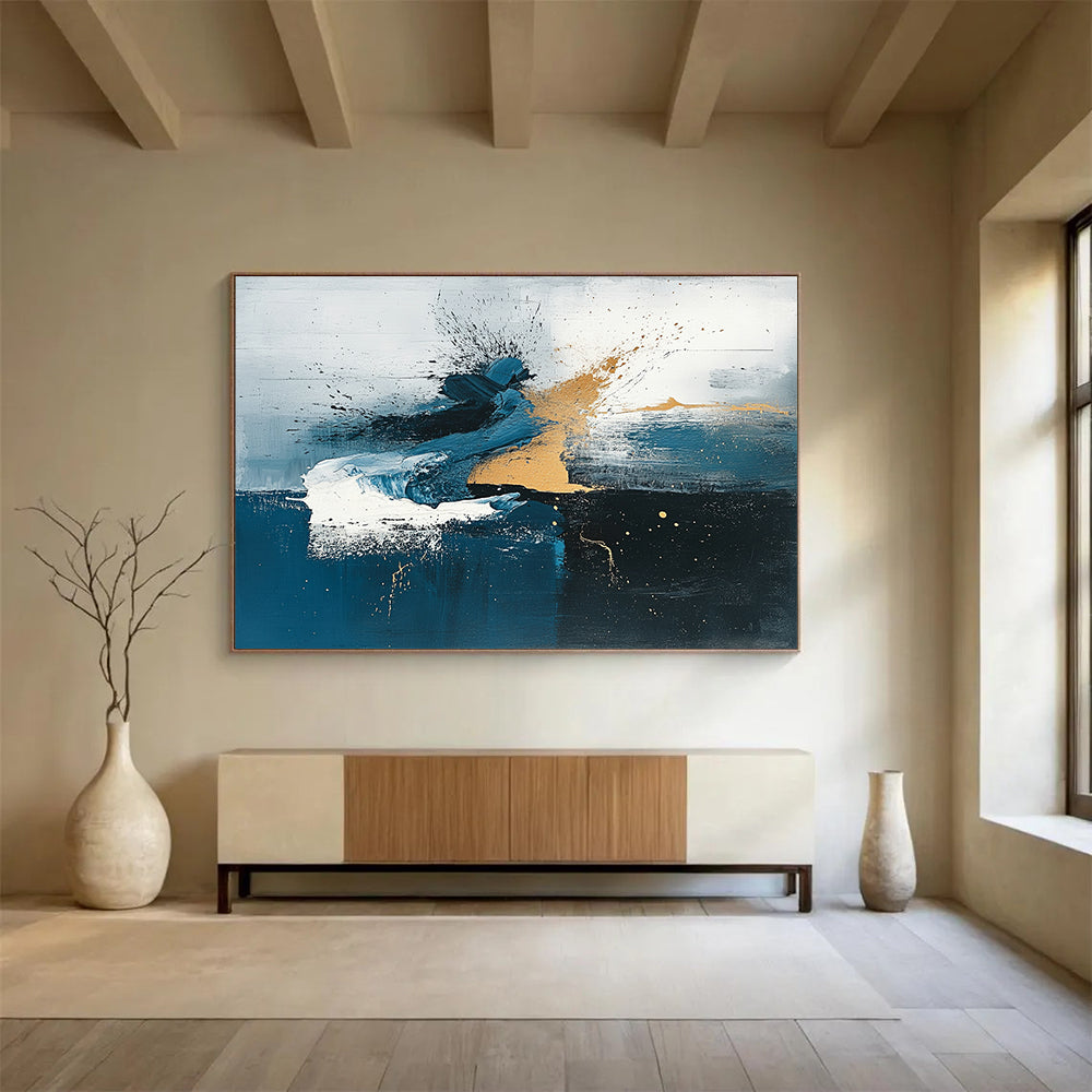 “Blue - Gray - Gold Abstract Dynamics” - Blue, Gray, Gold, Abstract dynamic patterns - Acrylic Painting HB1793