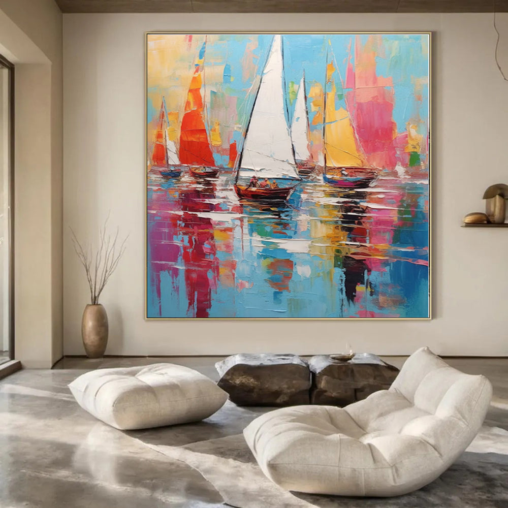 Giant Hand-Painted Contemporary Abstract Canvas for Office Training Rooms