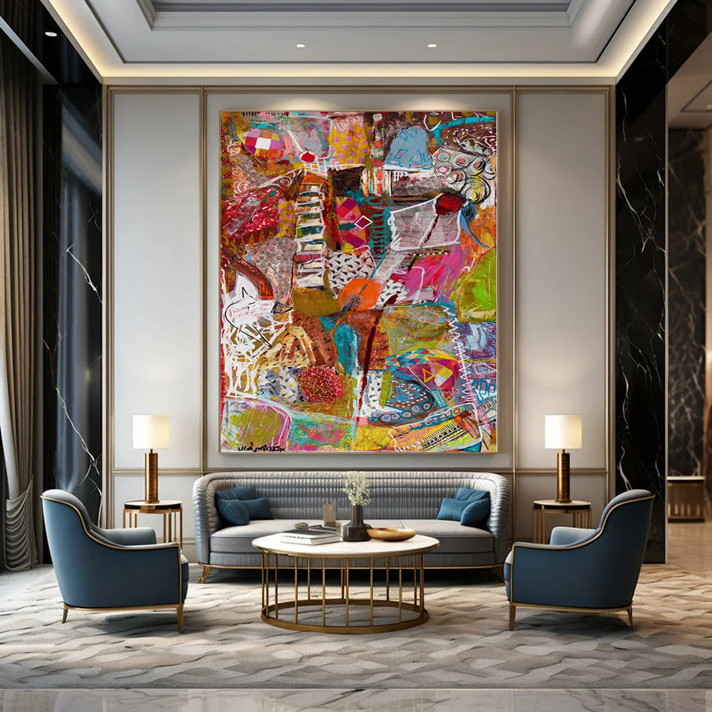 Giant Hand-Painted Contemporary Abstract Art for Family Home Teen Hangout Areas