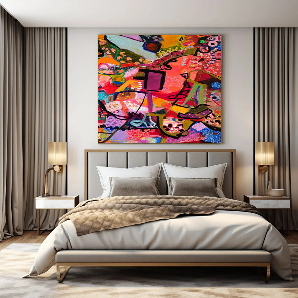 Colossal Hand-Painted Contemporary Abstract Art for Dining Room Fireplace Surrounds