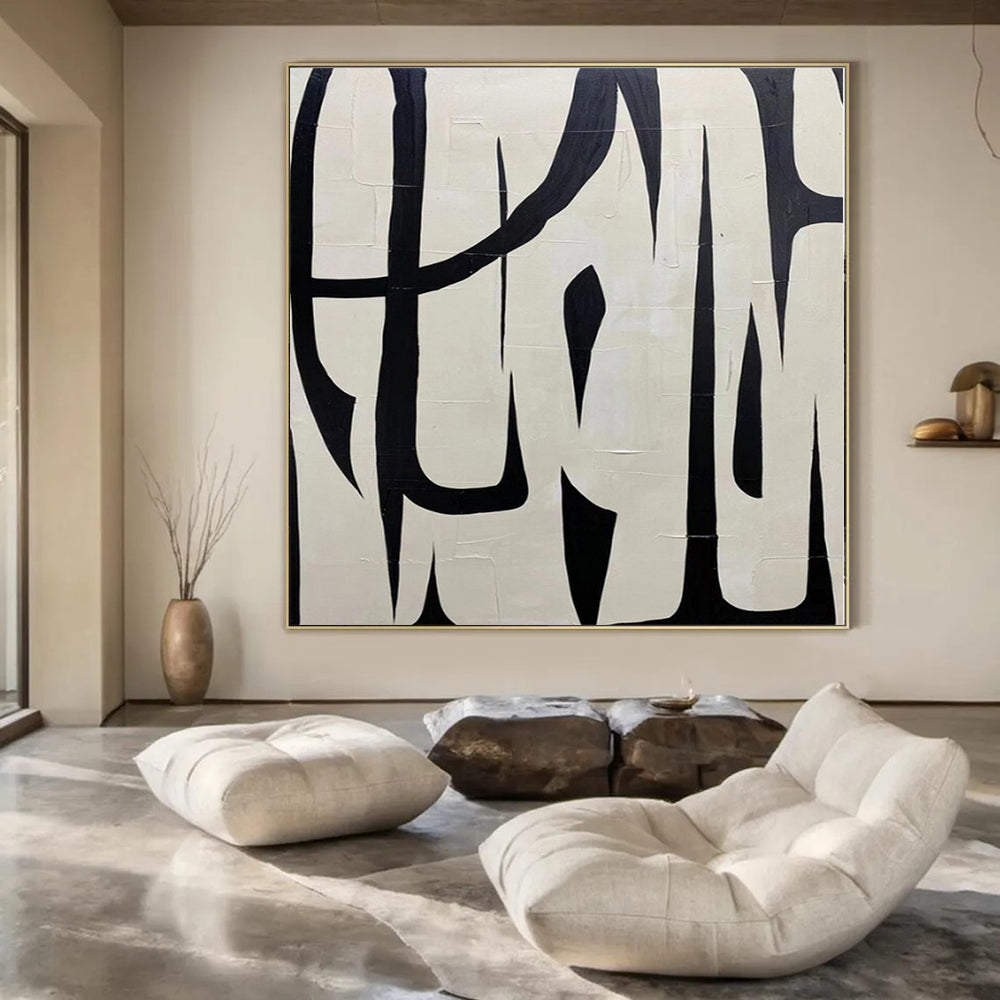 Oversized Hand-Painted Modern Abstract Mural for Living Room Behind Sectional Dividers