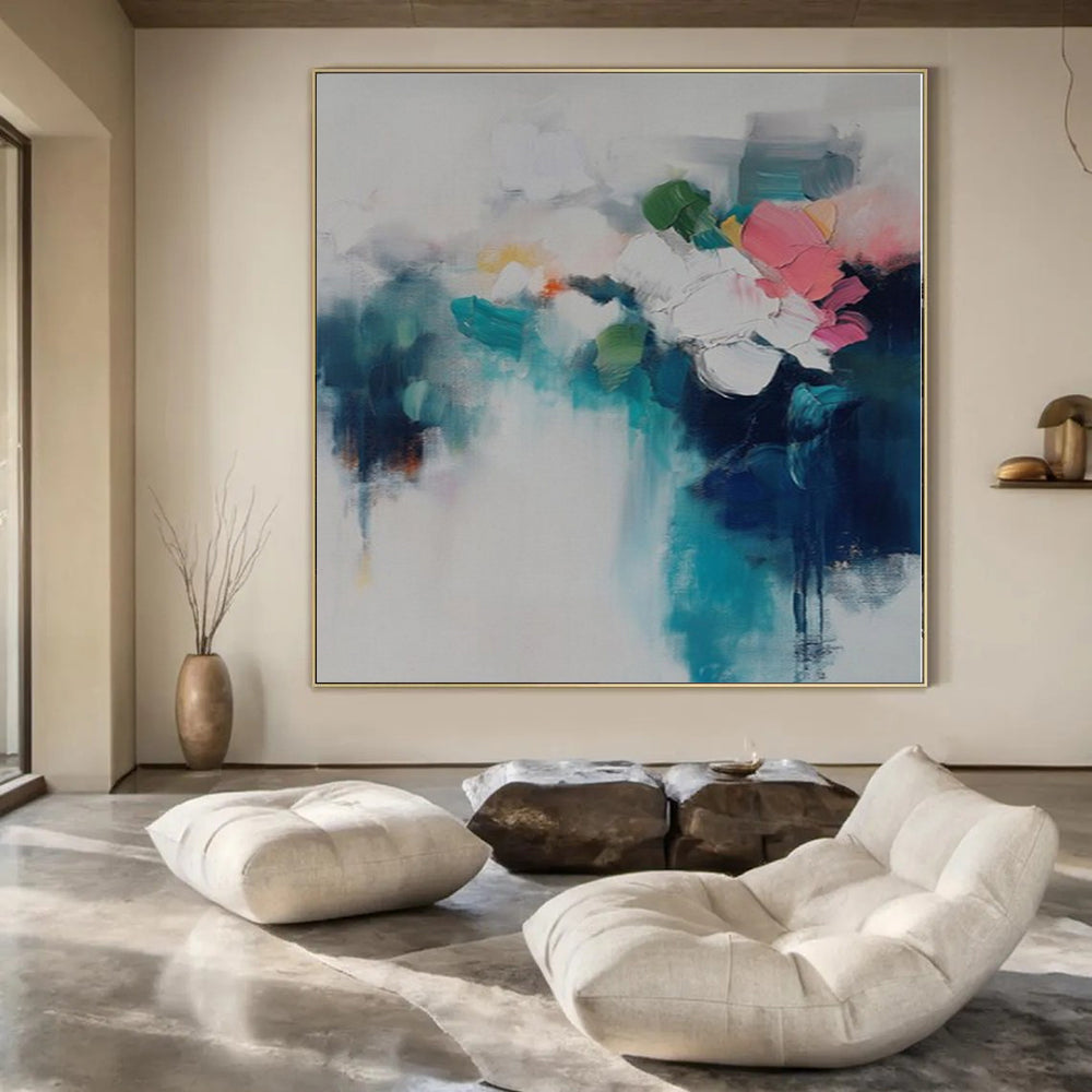 Large-Scale Hand-Painted Contemporary Abstract Canvas for Dining Room Above Sideboard Cabinets