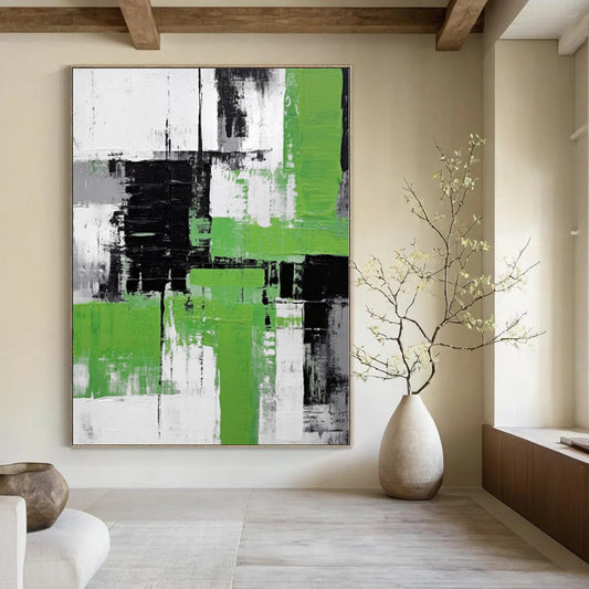 Grand Abstract Painting for Indoor Green Wall Spaces - Made to Order Acrylic on Linen