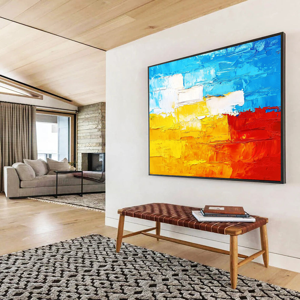 “Vibrant Color Block” - Blue, Yellow, Red, White, Bold Color Block Abstract Painting On Canvas HB0963