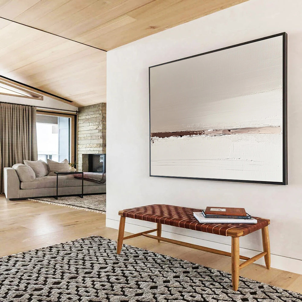 “Subtle Earth - Tone Divide” - Soft beige, brown, white, Minimalist Abstract Painting On Canvas HB0610