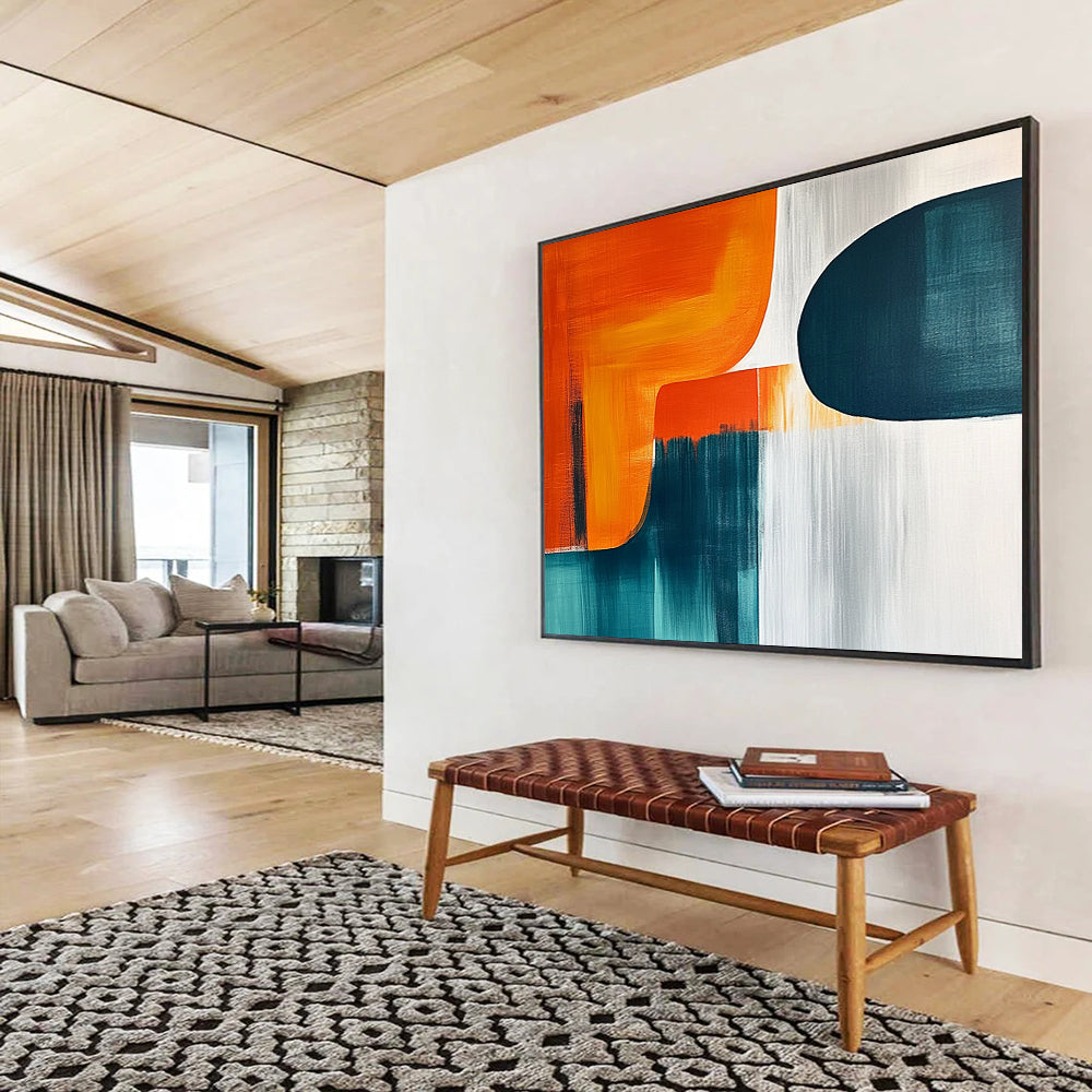 “Color - Blocked Abstract” - Orange, teal, white; Color - blocked abstract with soft transitions; Acrylic Painting On Canvas HB1270
