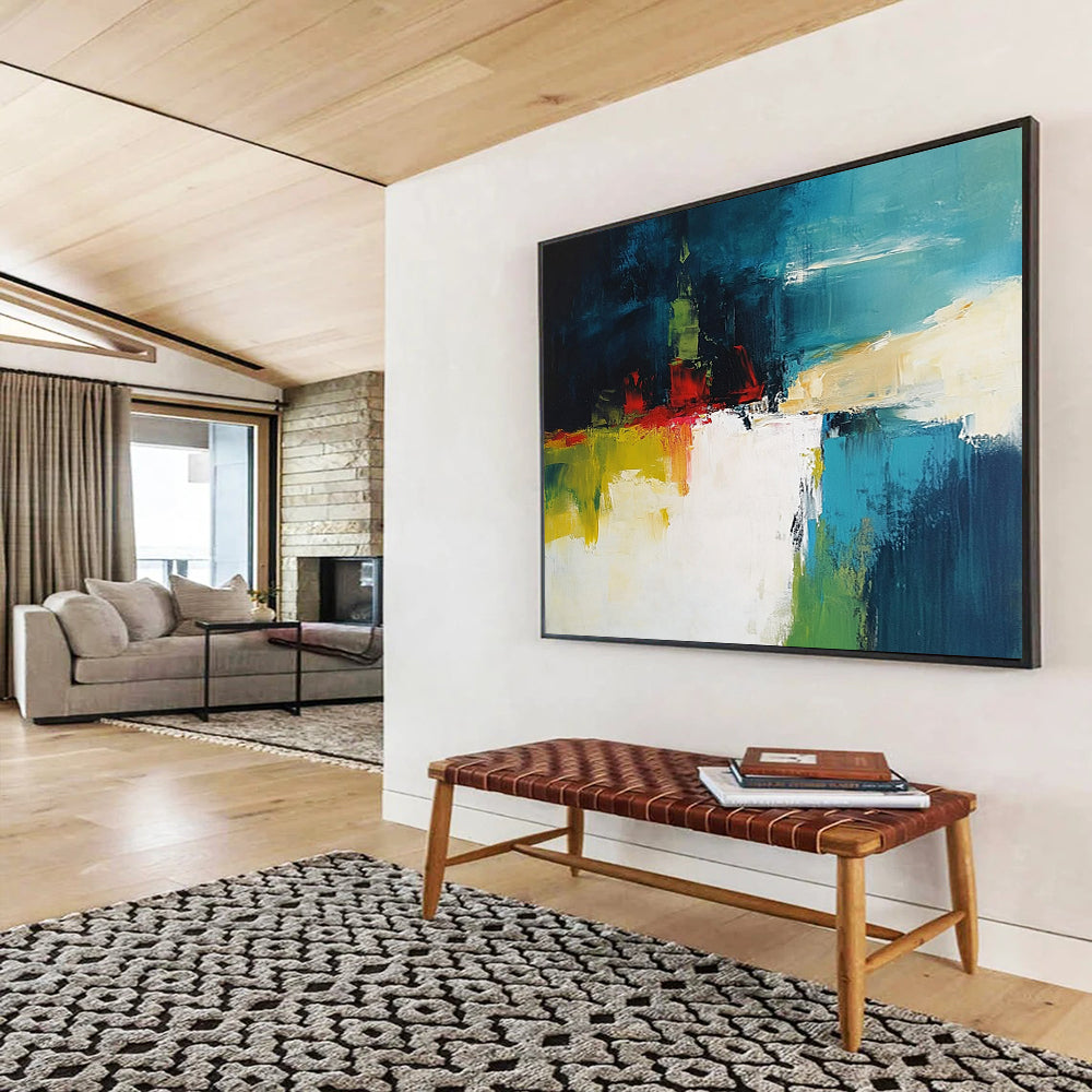 “Colorful Abstract City” - Blue, Green, Red, Abstract Urban Scene Painting On Canvas HB0952