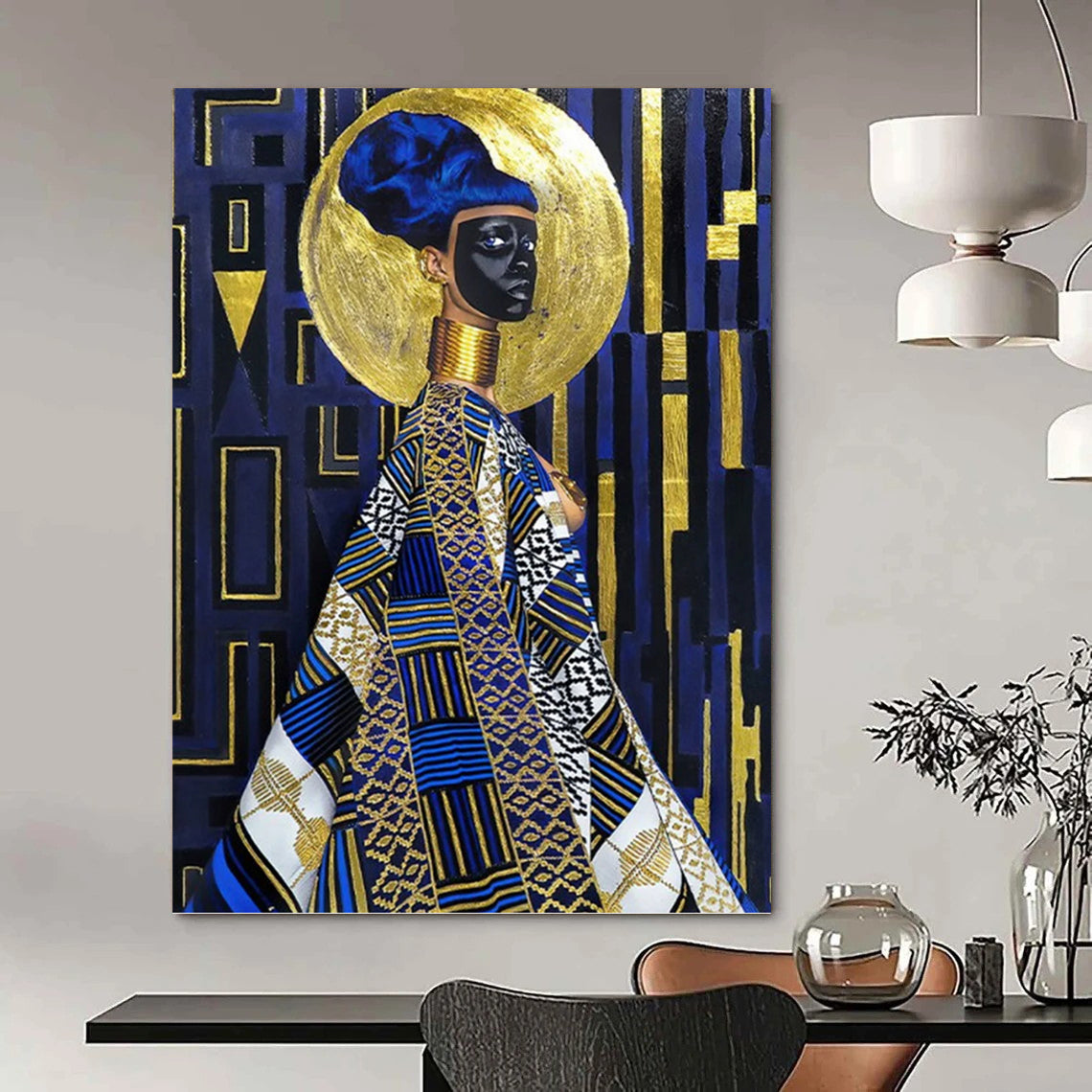 Giant - Scale Vertical Hand - Painted Textured Custom Abstract Odyssey (with Terra - Cotta Textures) for Bedroom and Entryway DKH1624