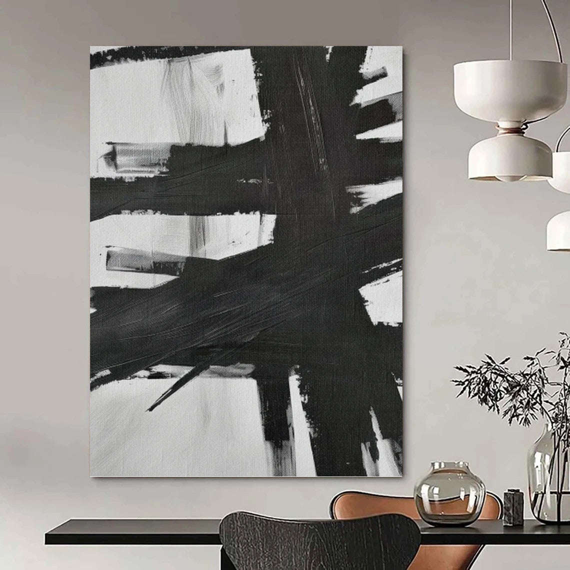 Designer - Directed Hand - Painted Textured Canvas Mural for Hotel Suite & Entryway DKH1154