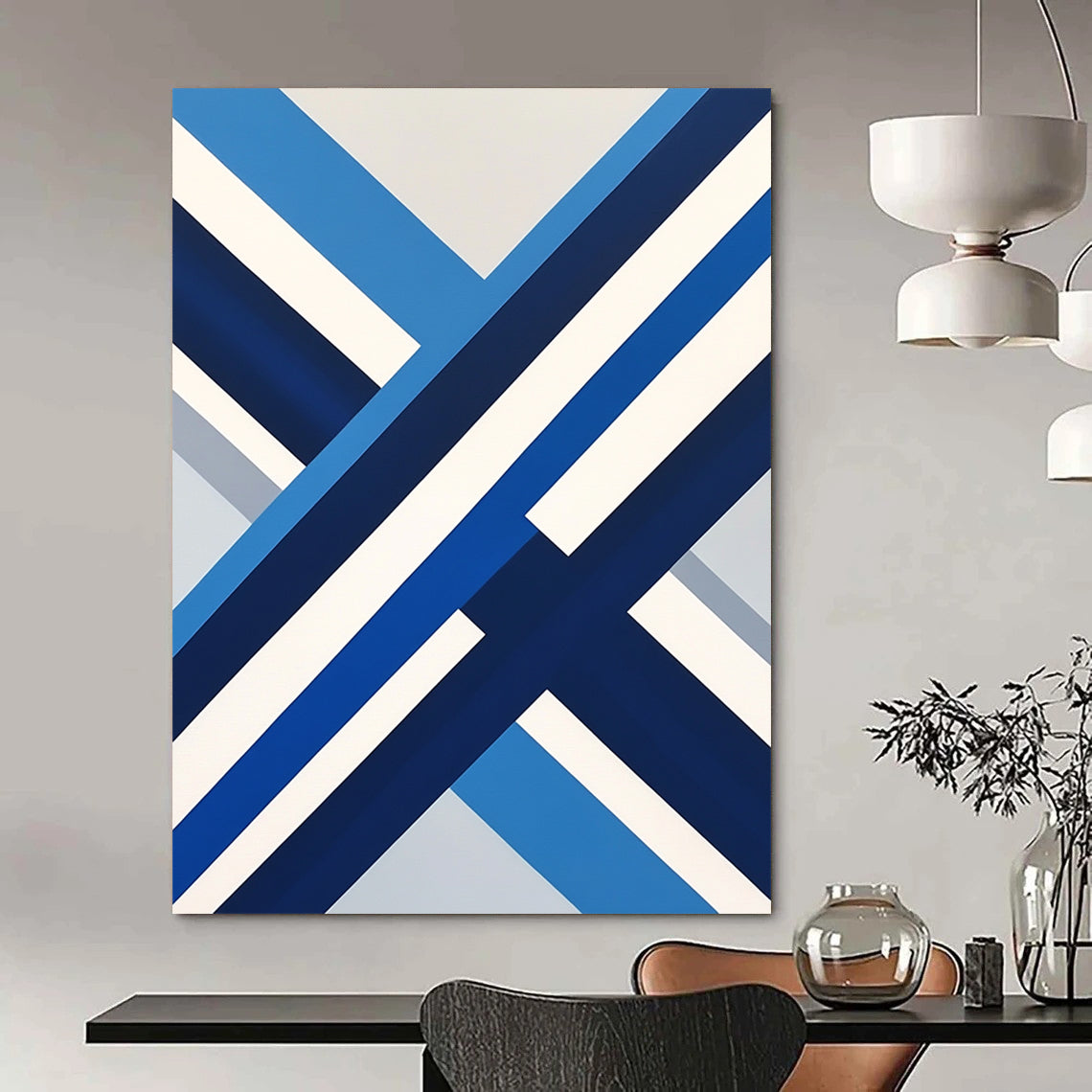 Contemporary abstract art featuring a blue and white Swedish flag in a flat view, inspired by David Hockney's style. DLZ1152