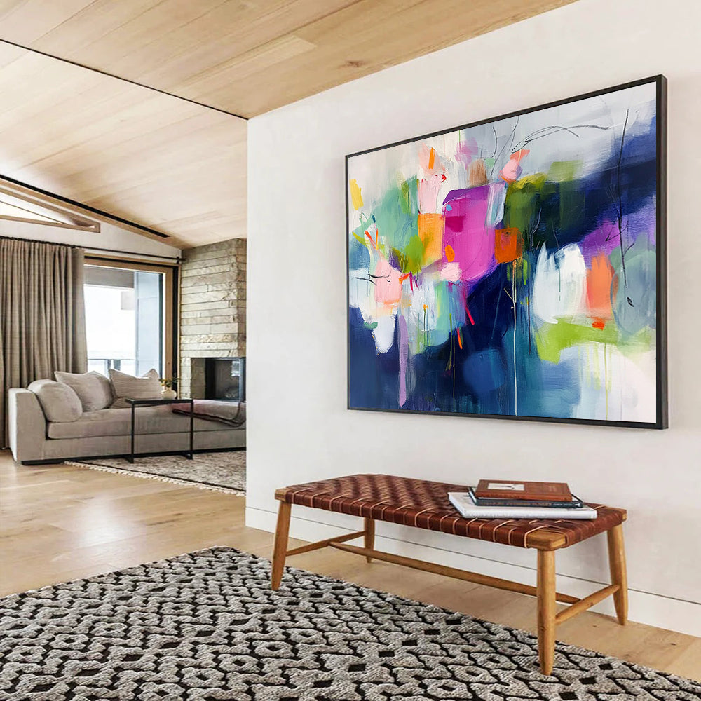 “Colorful Abstract Blooms” - Pink, Green, Orange, Abstract Floral Forms - Fauvist Acrylic Painting HB1523